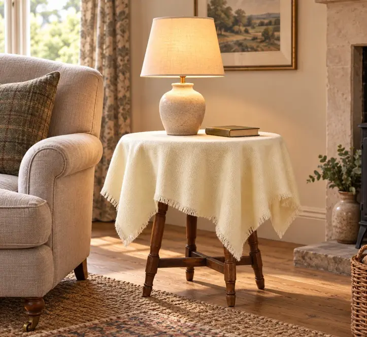 British Romney Wool Tablecloth – White Clover