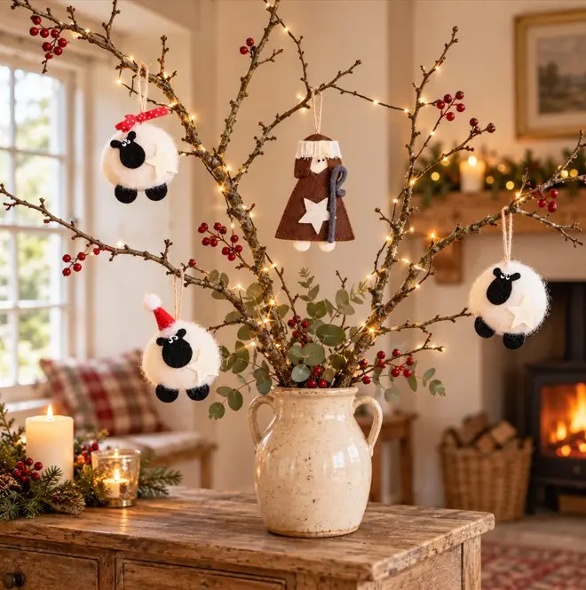 Romney Wool Shepherd & Sheep Christmas Decoration Box