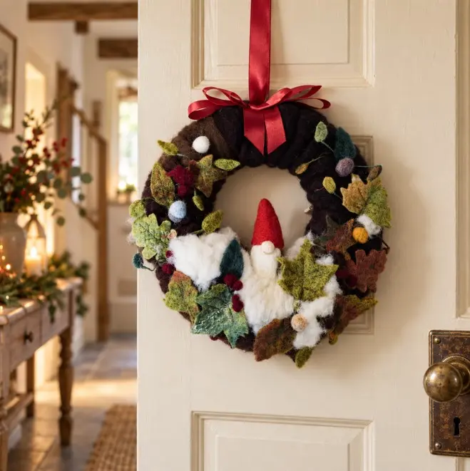 Handmade Romney Wool Festive Christmas Wreath