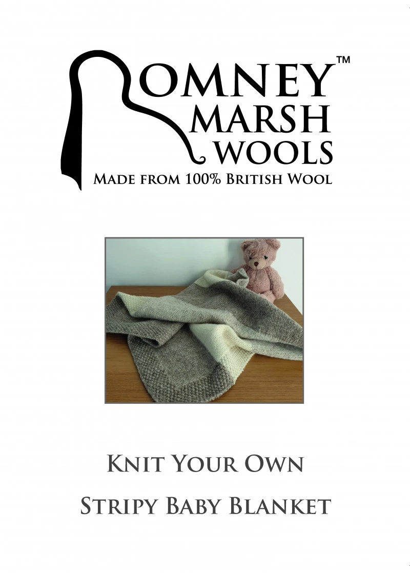 British Romney Lambswool Knit Kit -  Stripy Baby Blanket